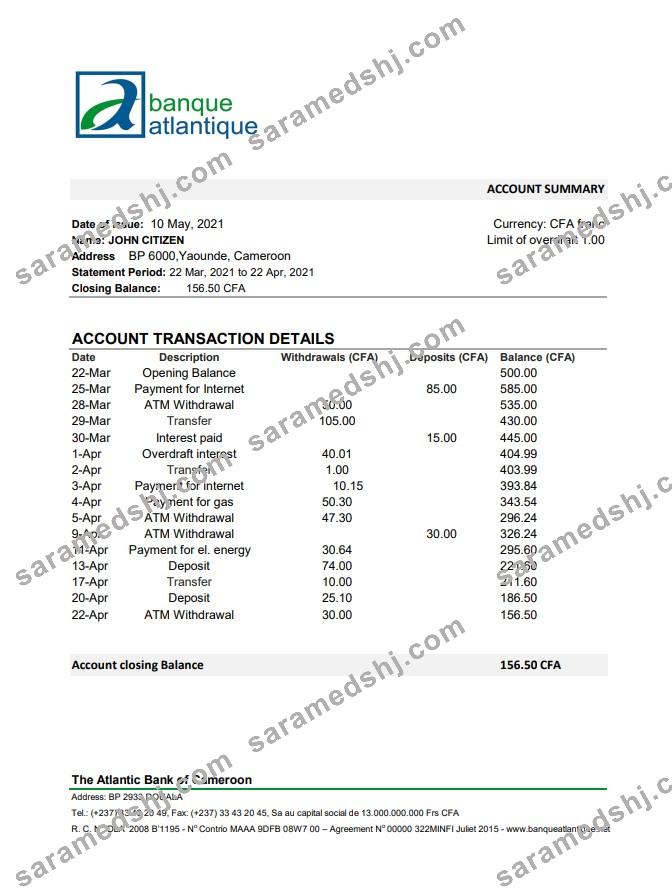 Cameroon Atlantic Bank excel